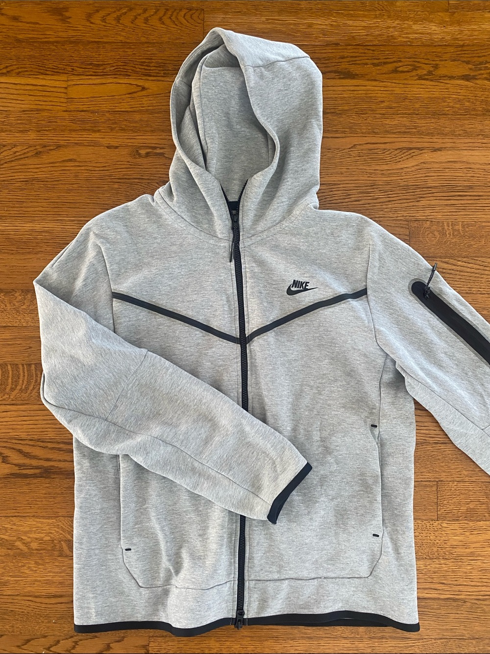 Nike Light Gray Hooded Full-Zip Jacket with Black Trim